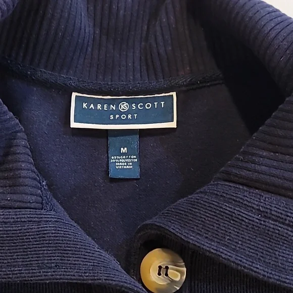 Karen Scott SPORT Navy Blue Button Down Knit Cardigan - Picture 10 of 12
